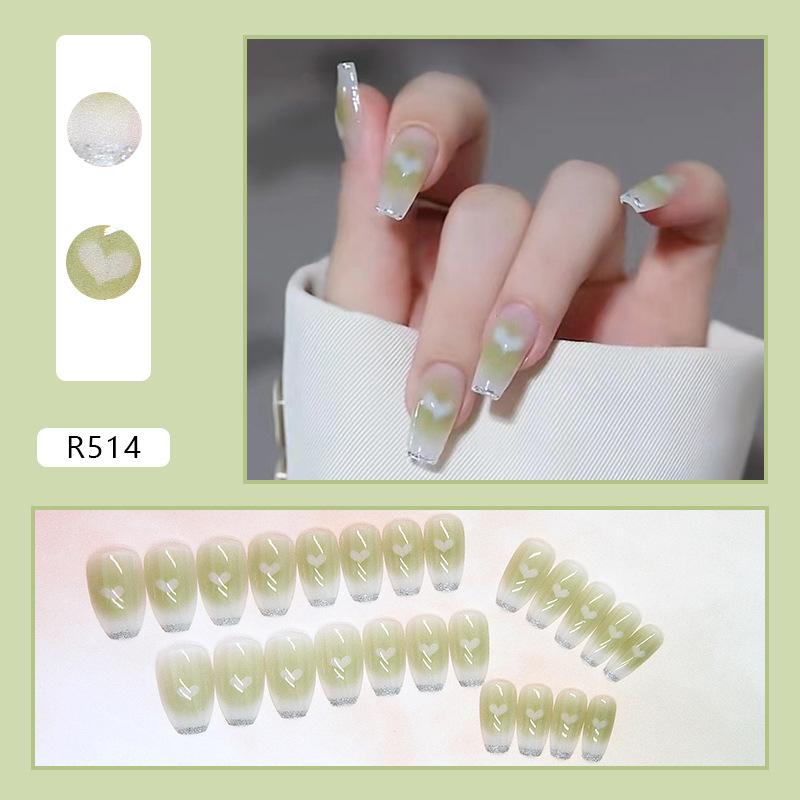 24Pcs Korean Fresh False Nails Patch Artificial Press On Wearing False Nails Detachable Fake Fingernails Full Cover Nail Tips