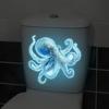 Blauwe Cartoon Octopus Toiletsticker Waterdicht Lichtgevend in het Donker Zelfklevend Verwijderbaar voor Badkamer Grappige Decoratie Ideeën