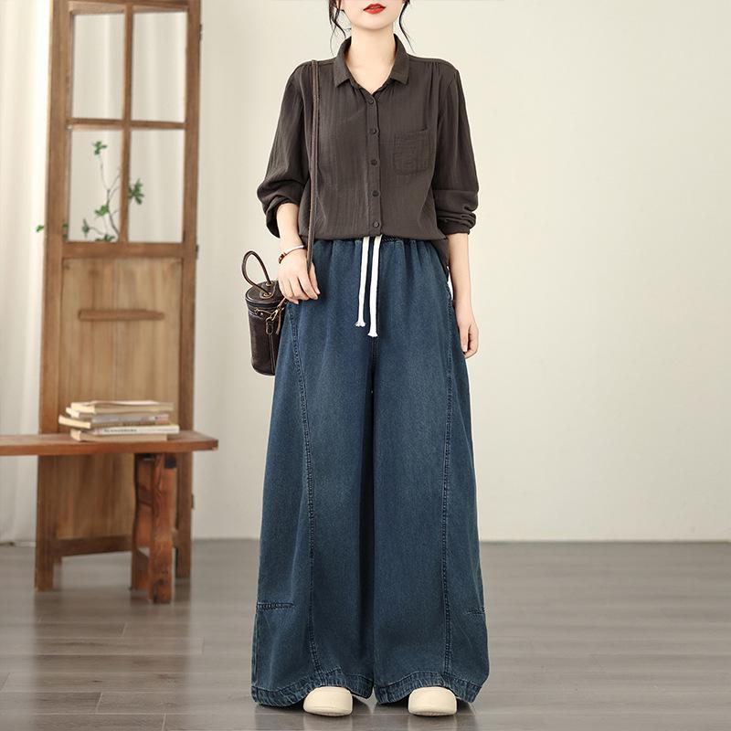 

Women s Plus Size Loose Fit Denim Wide-Leg Pants 2XL синий