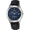 Citizen Q&Q Analog Waterproof Watch Black Leather Strap Date Navy Dial Men's W478-302