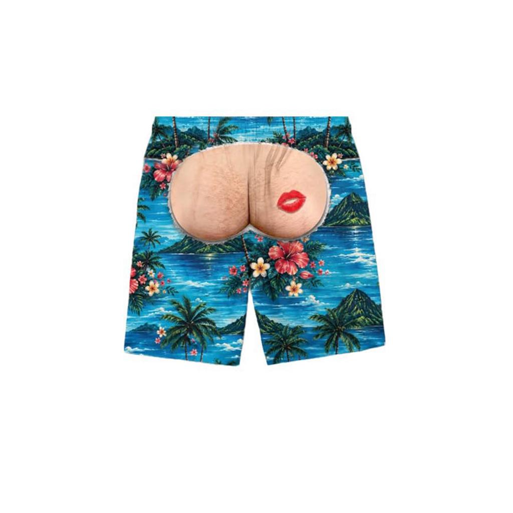 Men's Funny Print Elastic Waist Beach Swim Trunks