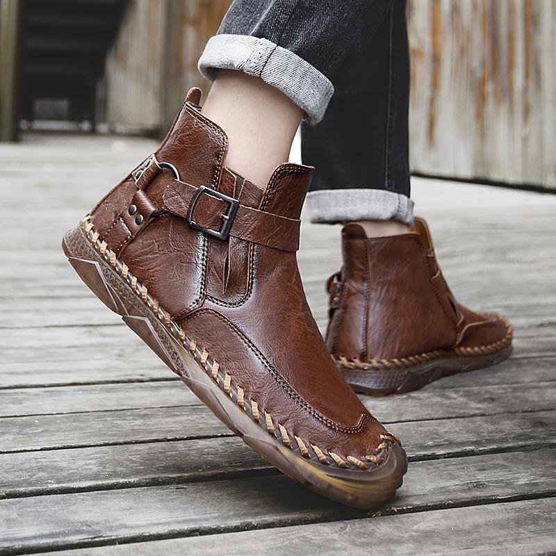 Fashion New Trend Men Ankle Boots Casual Social Chelsea Boots Outdoor Man High Top Walking Shoes All-match Leather Basic Boots for Men