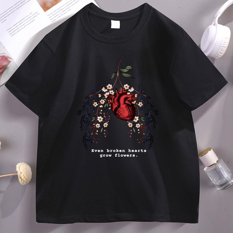 Funny Heart Printed T Shirt Casual Cotton Short Sleeve Round Neck Tshirt Summer Graphic Tees Unisex Clothing Streetwear Tees
