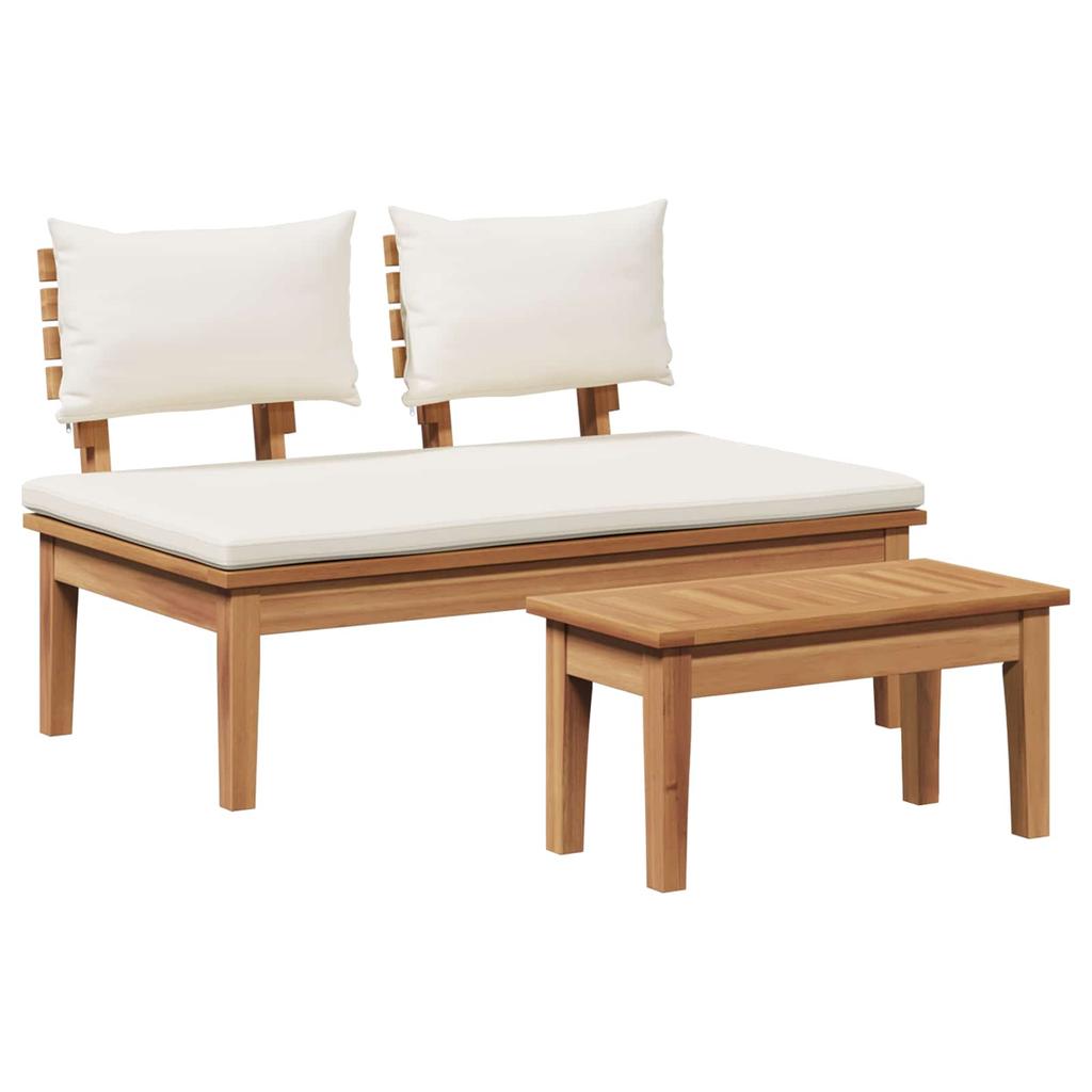 Garden Bench and Table Set 2 Pcs Cream and Brown Solid Teak Wood