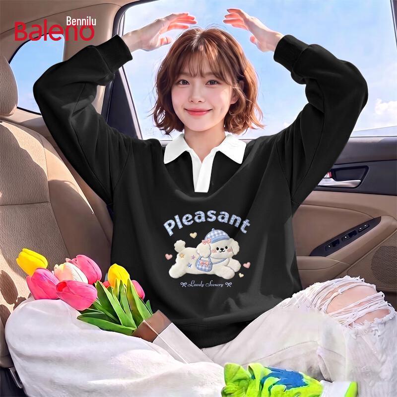 Baleno Women's Happy Puppy Polo Collar Sweatshirt