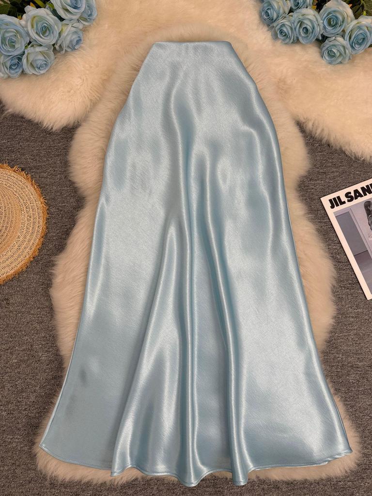 European-South African Satin Fishtail Maxi Skirt – Elegant Resort Style