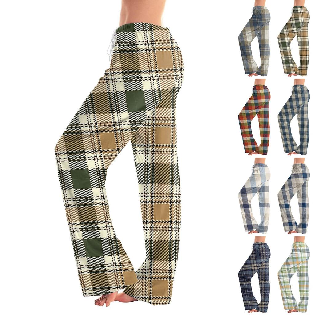 Womens Pajama Pants Sleepwear Casual Drawstring Elastic Waist Pants Comfy Straight Yoga Loose Trousers