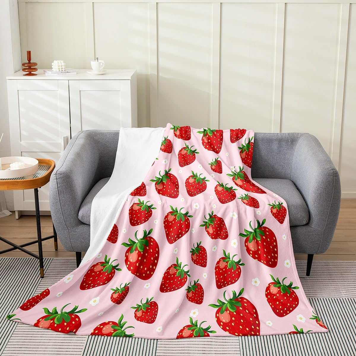 

Kids Red Cherry All-Season Plush Throw Blanket, Cute Fruit Flannel Fleece with Kawaii Cartoon Pattern – Soft Bed Blanket Gift 30x40in