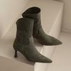 Women's High-heeled Short Boots Spring and Autumn Pointed-toed Thin-heeled Simple Large-size Short Boots