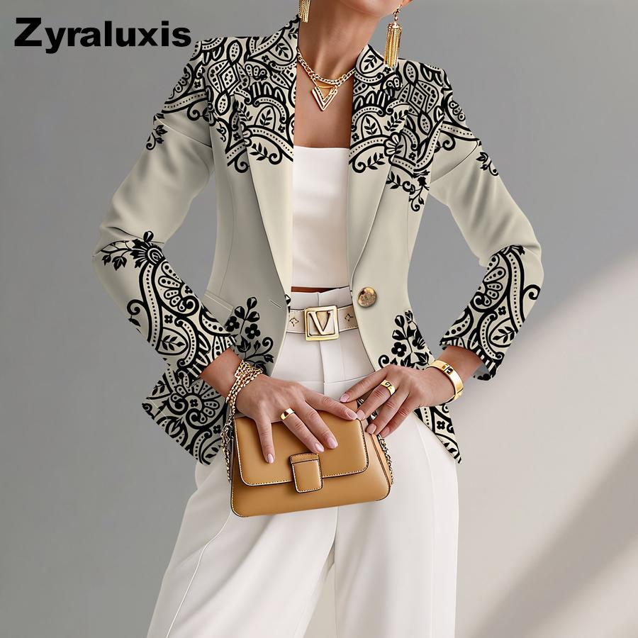 Newest Trendy Women's Blazer Elegant Kimono Style Printed Knit Women's Suit