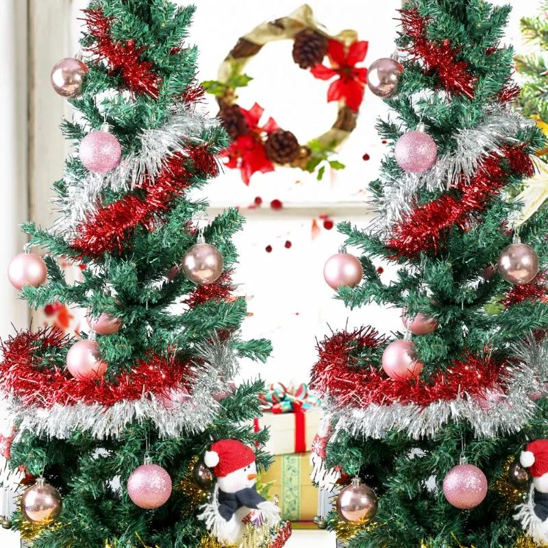 Wholesale Christmas Ribbon Garland 1.5M Colorful Cane Foil Tinsel Glitter Metallic Xmas Tree Wrapping Ribbons Ornament DIY Decor
