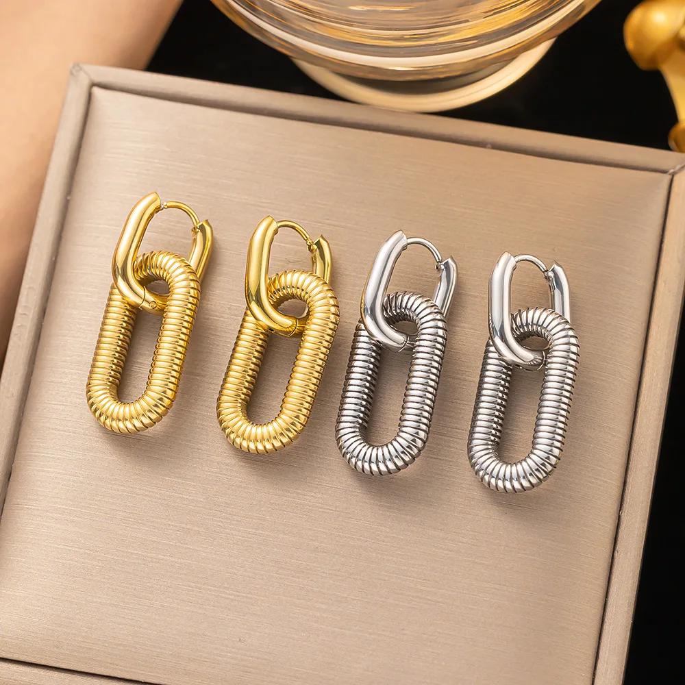 Retro Double Loop Design Drop Earring Gold Copper Color Geometric Round Earrings for Women Girls Punk Hip Hop Fashion Zircon G