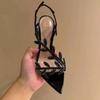 Women Fashion Sandals Designer Rhinestone Open Toe Pointed Toe Transparent High Heels Fine Heel One Strap Celebrity Women Shoes