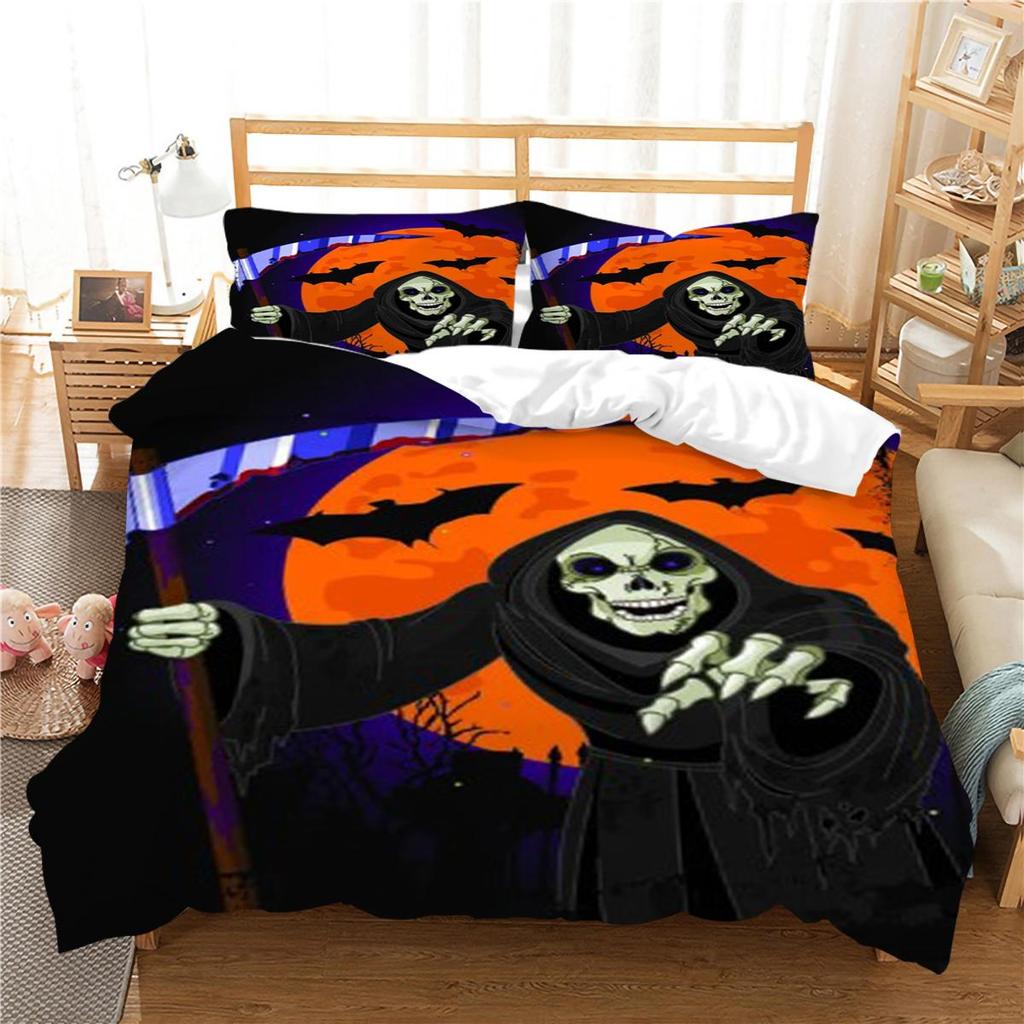 3D Skull Printing Duvet Cover Set Skull Pattern Bedspread Luxury Quilt Cover Bed Set with Pillowcase Man Single Size Bed Clothes