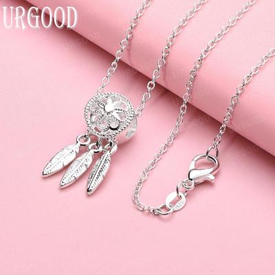 Collana Ciondolo Fiore e Foglia in Argento Sterling 925 Gioielli da Matrimonio