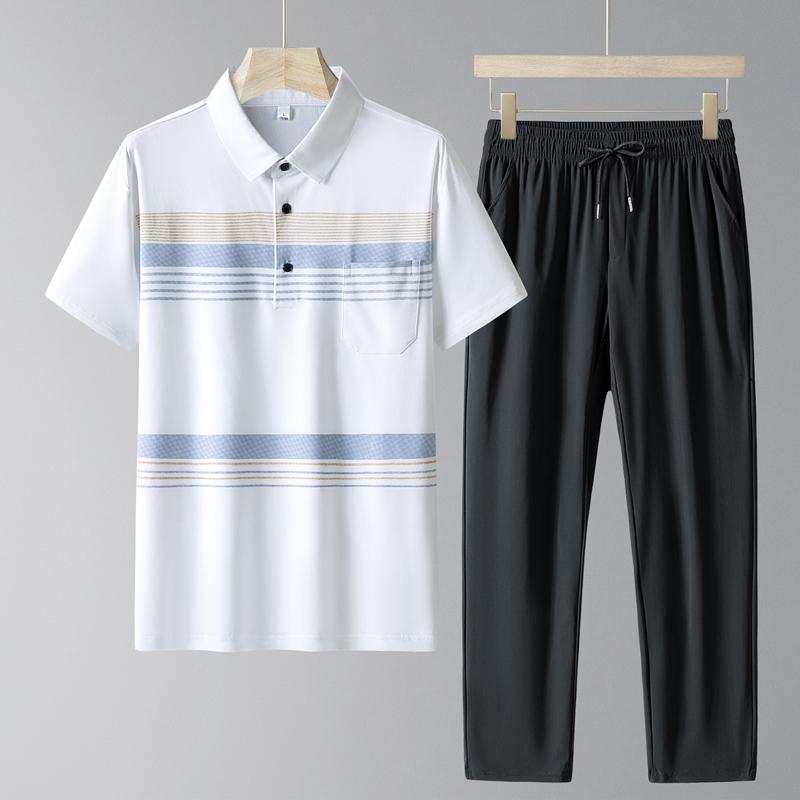 

Middle Aged And Elderly Sports Suit Men s Casual Ice Silk Short Sleeved Men s Two-piece Set XL білий