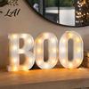 Holiday Party Atmosphere Lights 3 Pcs Halloween Boo Letters with LED Light Indoor Marquee Light Decorations Up BOO Sign for Home Kitchen Fireplace