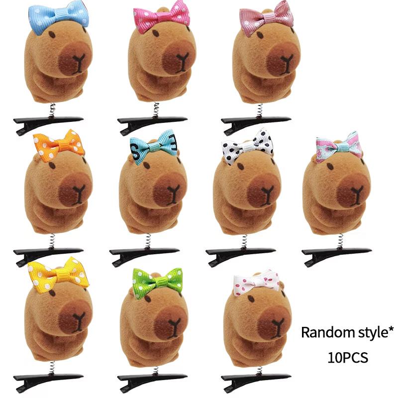 10Pcs Set Kapibala Hairpin Animation Sunglasses Capybara Headband Keychains Gifts For Guests Phone Bag Animal Pendants