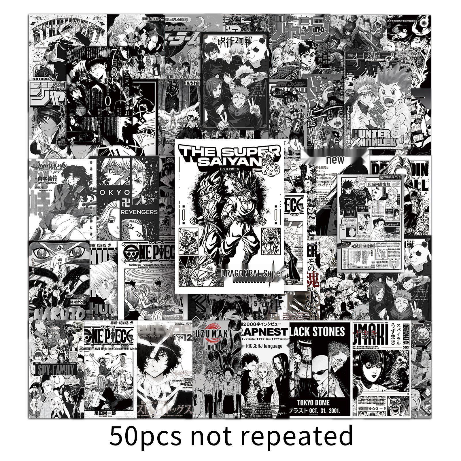 50 Japanese Anime Graffiti Stickers: Jujutsu Kaisen Black & White for Phones, Computers, Tablets