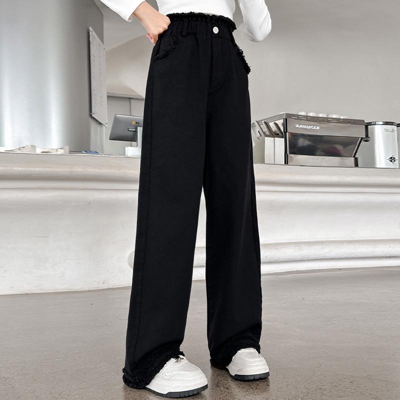 

2025 Весна Осень Девочки Приталенные Черные Повседневные Брюки - Модные Детские Брюки Прямого Кроя 150 cm