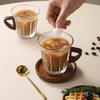 Wooden Plate Espresso Latte Cup Heat-resistant Glass Coffee Cup Milk Tea Cup  Tea Ceremony