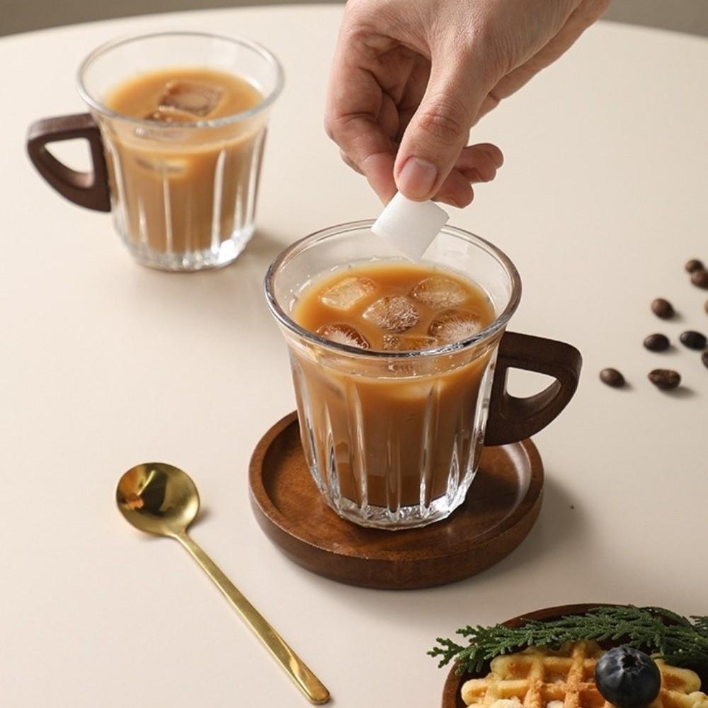 Wooden Plate Espresso Latte Cup Heat-resistant Glass Coffee Cup Milk Tea Cup  Tea Ceremony