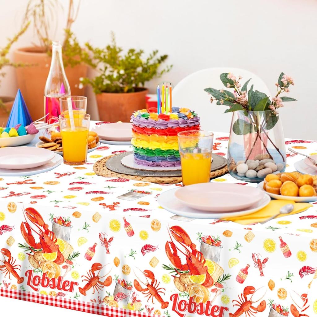 2-Pack Crawfish Party Tablecloths | 87x54 Inch Lobster Birthday Table Covers Seafood Boil Party Supplies with Playful Crustacean Prints | Perfect for