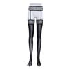 Sexy Women Patchwork Oil Glossy Shiny Pantyhose Lace Sheer See Through Crotchless Tights WIth Garters Stockings Hollow Out