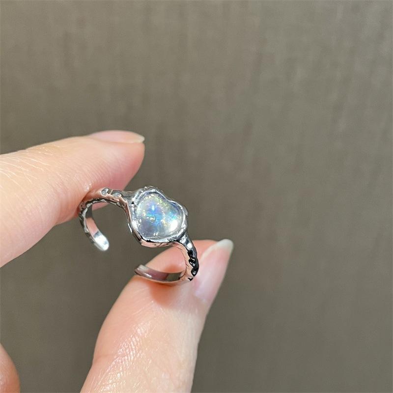 Niche Design Sense Cold Wind High Sense Moonstone Ring Gemstone Love Irregular Open Ring