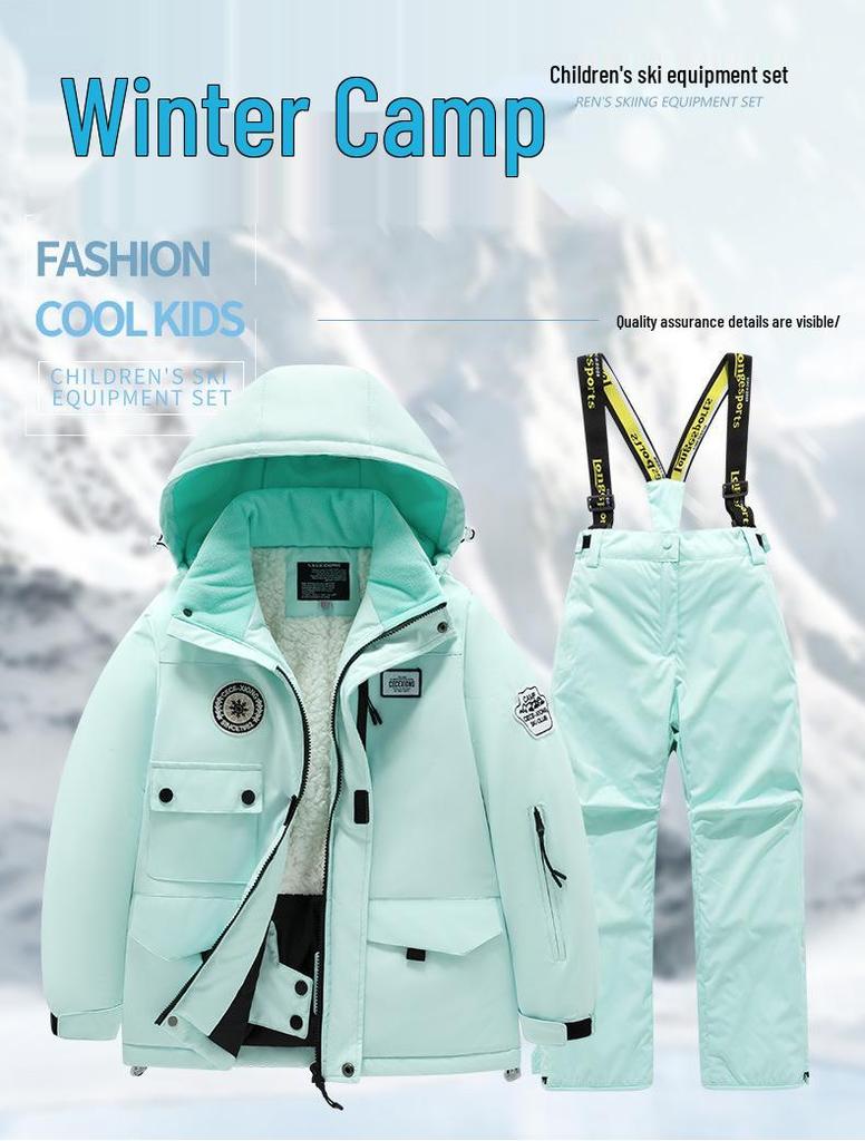 Children's Winter Ski Suit Set: Thick Jacket & Pants for Kids, Boys, and Girls