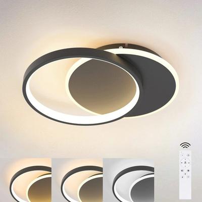 LED Ceiling Light - NETTLIFE - Flat Round 41 Cm 35W - Dimmable - Remote Control Incl. - Black