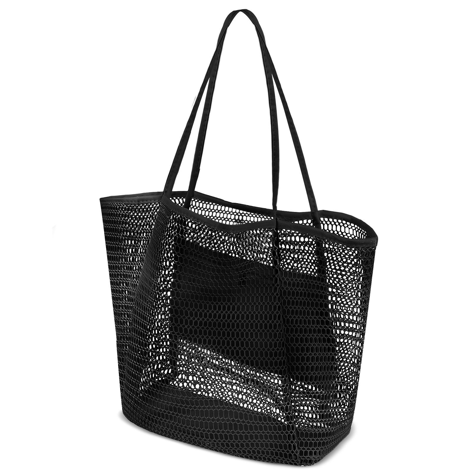 

Women Summer Mesh Beach Tote Bag Lightweight Shoulder Handbag Large Capacity Travel Shopping Bag чёрный