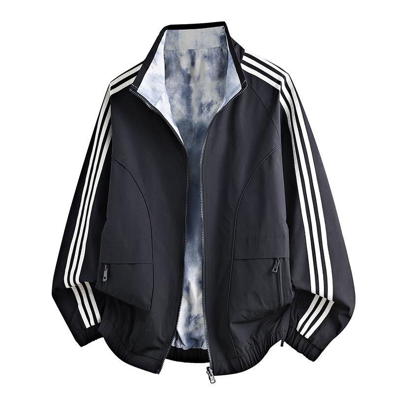 

Мужская куртка со стойкой воротником, повседневная, двусторонняя, универсальная, двусторонняя, модная куртка, топ XL чёрный