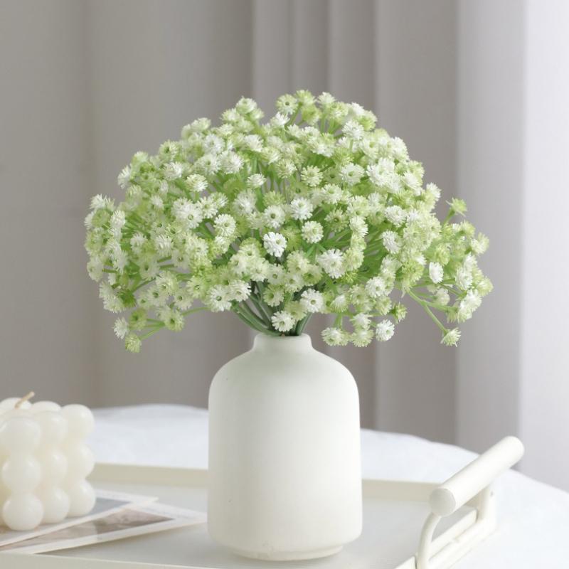 Soft Plastic Baby's Breath Artificial Flowers 22cm Real Touch Gypsophila Mini Bouquet for Wedding Home Decor, 1 Pack