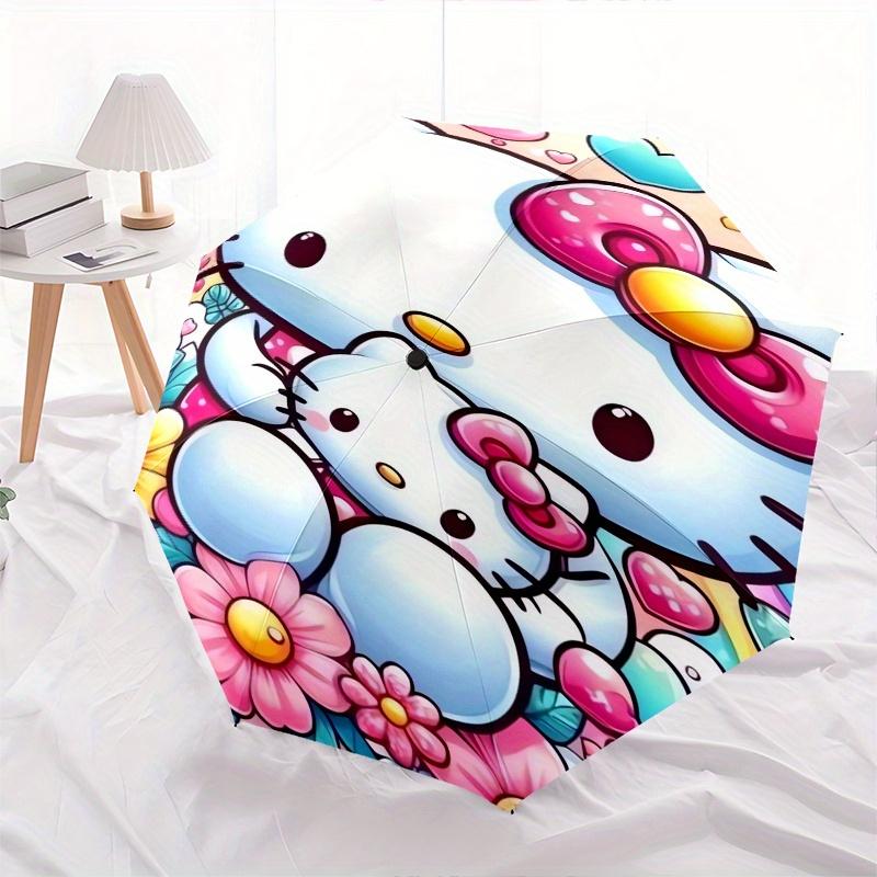 Hello Kitty,Flowers Automatic Folding Umbrella-Simple 8-Rib Design, Bright Cartoon Pattern, Durable Iron Frame, Suitable For Travel, Outdoor