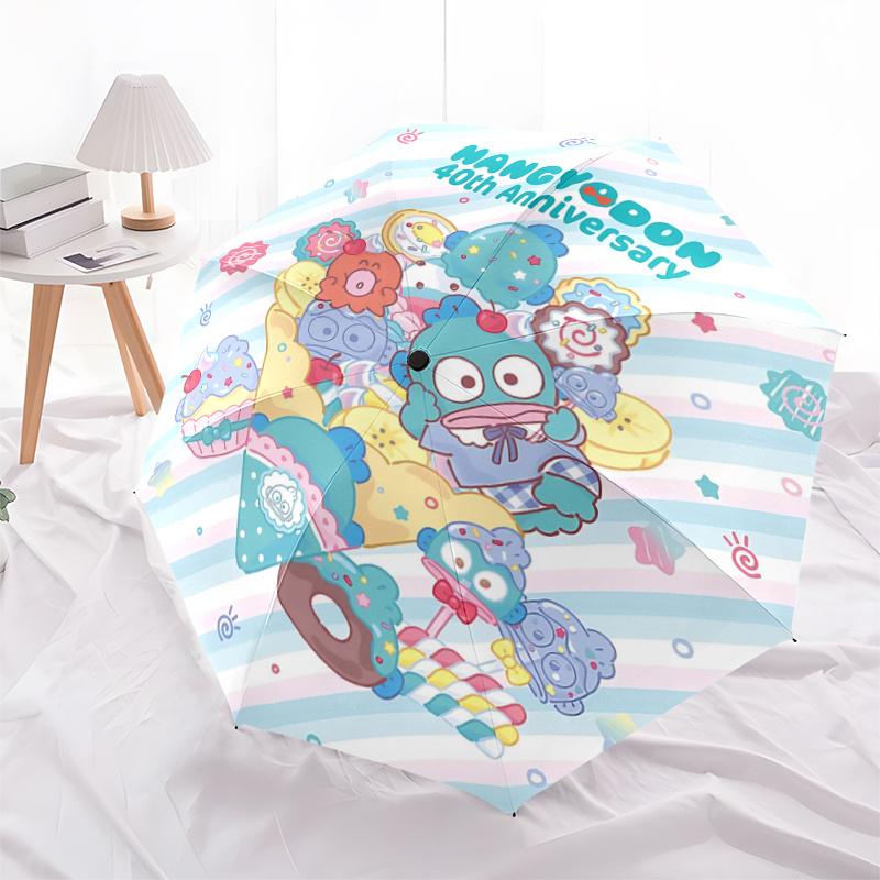 1pc HANGYODON 40th Anniversary Automatic Folding Umbrella with Cute Characters, Portable Tri-Fold Design, 8-Rib Iron Frame, Outdoor Use, Ideal Gift Fo