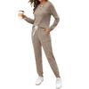 Women's Ribbed Knit Outfits 2 Piece Long Sleeve Pajama Set Fall Casual Sweatshirt And Joggers Lounge Set