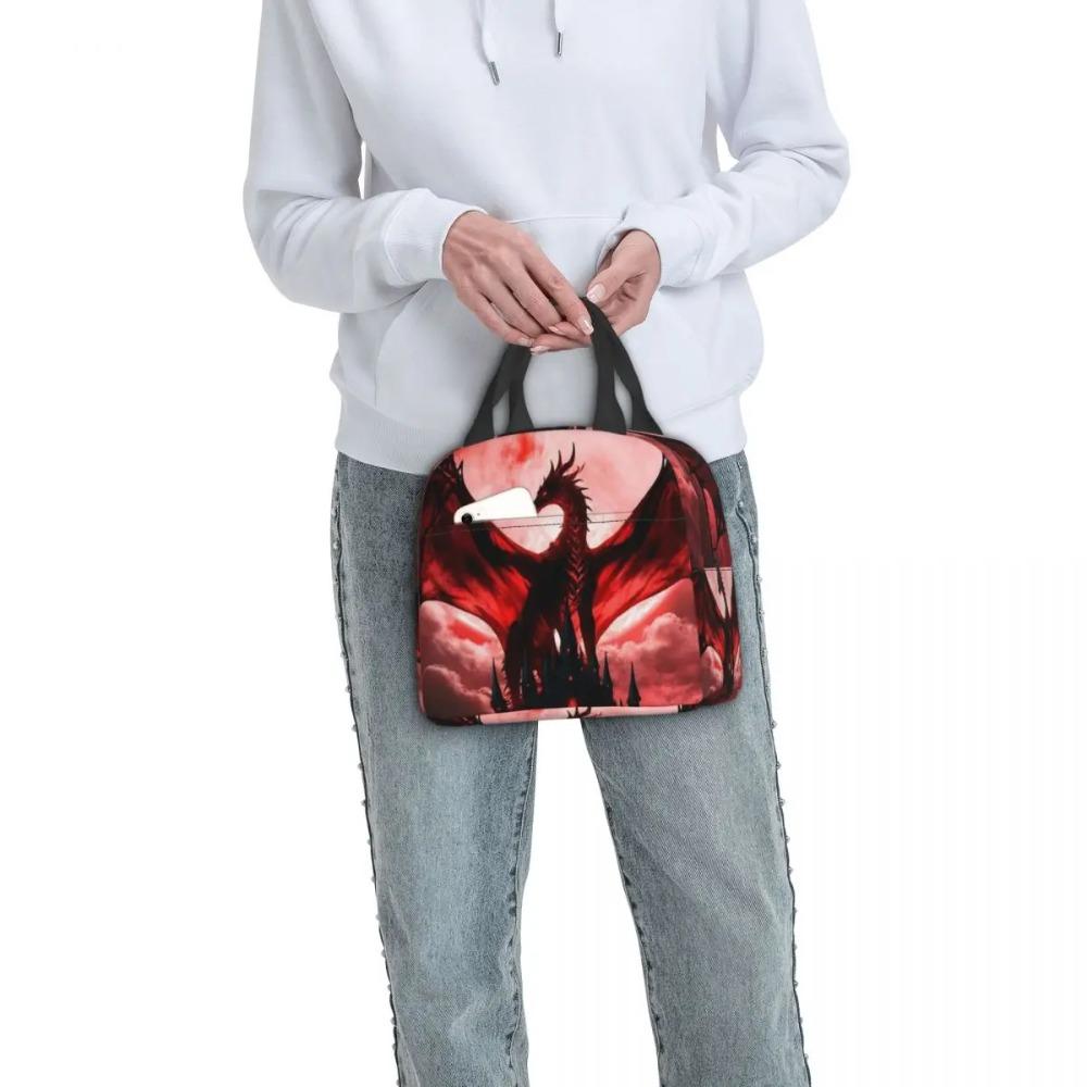 Dragon Red Moon Pattern Insulated Lunch Bag for Women Kids Portable Food Boxes Thermal Lunch Box Tote