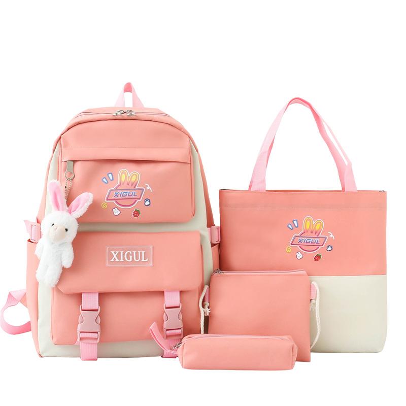 Schoolbag Student Color Matching Backpack Cute Cartoon Middle and High School Campus Style School Bag Large Capacity Four-piece Set Backpack