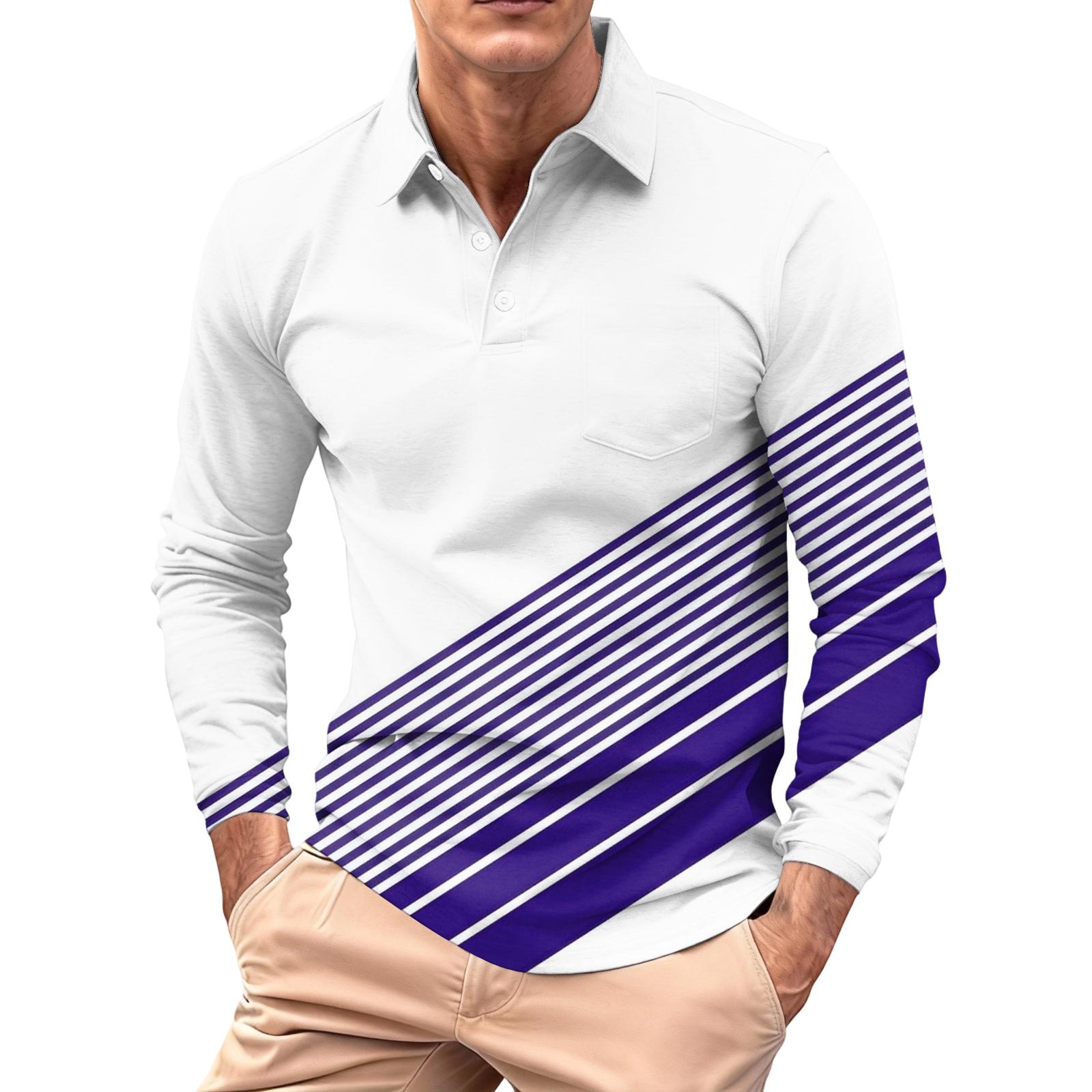 

Men s Long-sleeved Collared Button-down Pocket Casual Top XL фіолетовий