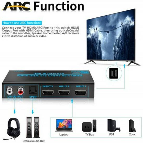 HDMI 2.0 Switch 3x1 with ARC and 4K60Hz Output