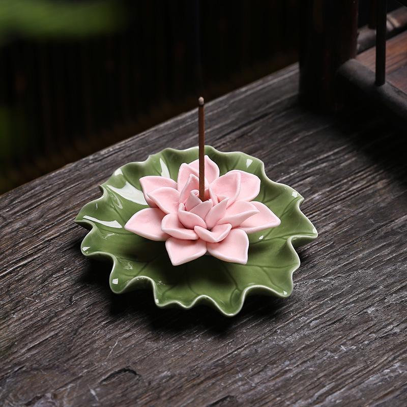 Summer Lotus Leaf Incense Holder: Handcrafted, Four Colors, Perfect for Tea Room or Table.