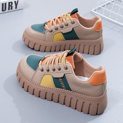 Faux Leather Sneakers for Women Outdoor Anti Slip Lace Up Thick Sole Skateboarding Shoes Casual Running Walking Shoes for Women