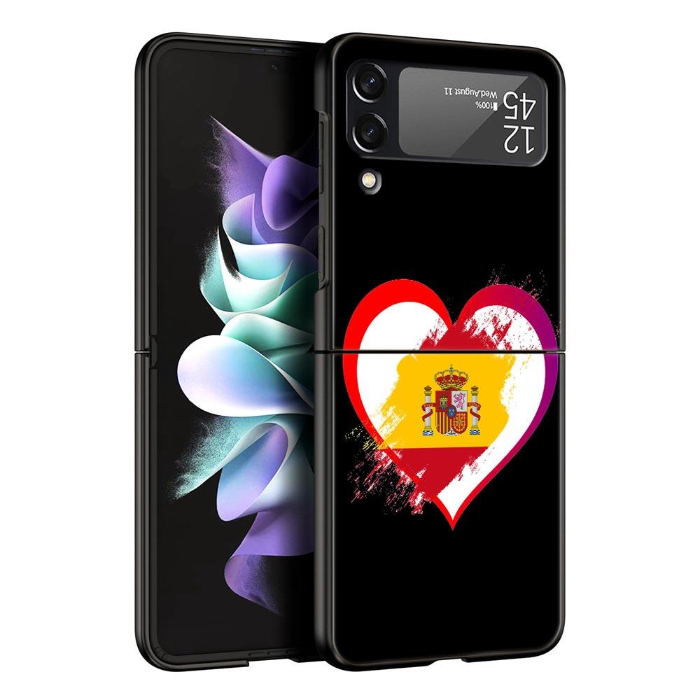 Phone Case for Samsung Galaxy Z Flip 3 4 5 6 7 Folding Black Shell For Samsung Z Flip4 Flip5 PC Hard Cover Spain Flag