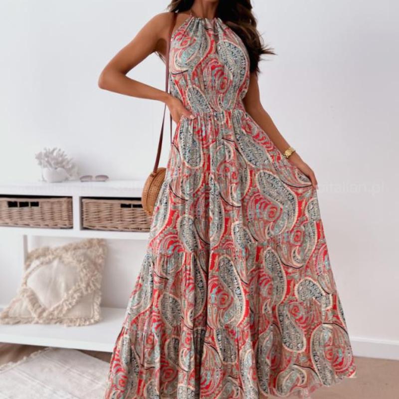 Women's Fashion Sexy Floral Backless Dresses Bohemian Long Dresses