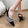 Celebrity Design High Heels Women's 2025 New One-word Strap Black Thousand Bird Grid Back Strap Bag Head Stiletto Sandals