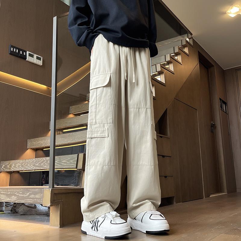 Retro Splicing Design Overalls Men's Spring New Pure Cotton Multi-pocket Loose Casual Straight Trousers