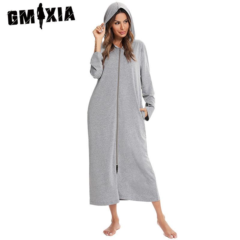 GMXIA Zip Cardigan Spring, Autumn and Winter Pajamas Home Ladies Nightgowns