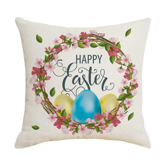 Pillow Cover Hidden Zipper Dust-proof Linen Happy Easter Bunny Throw Pillow Case Home Decor Household Supplies