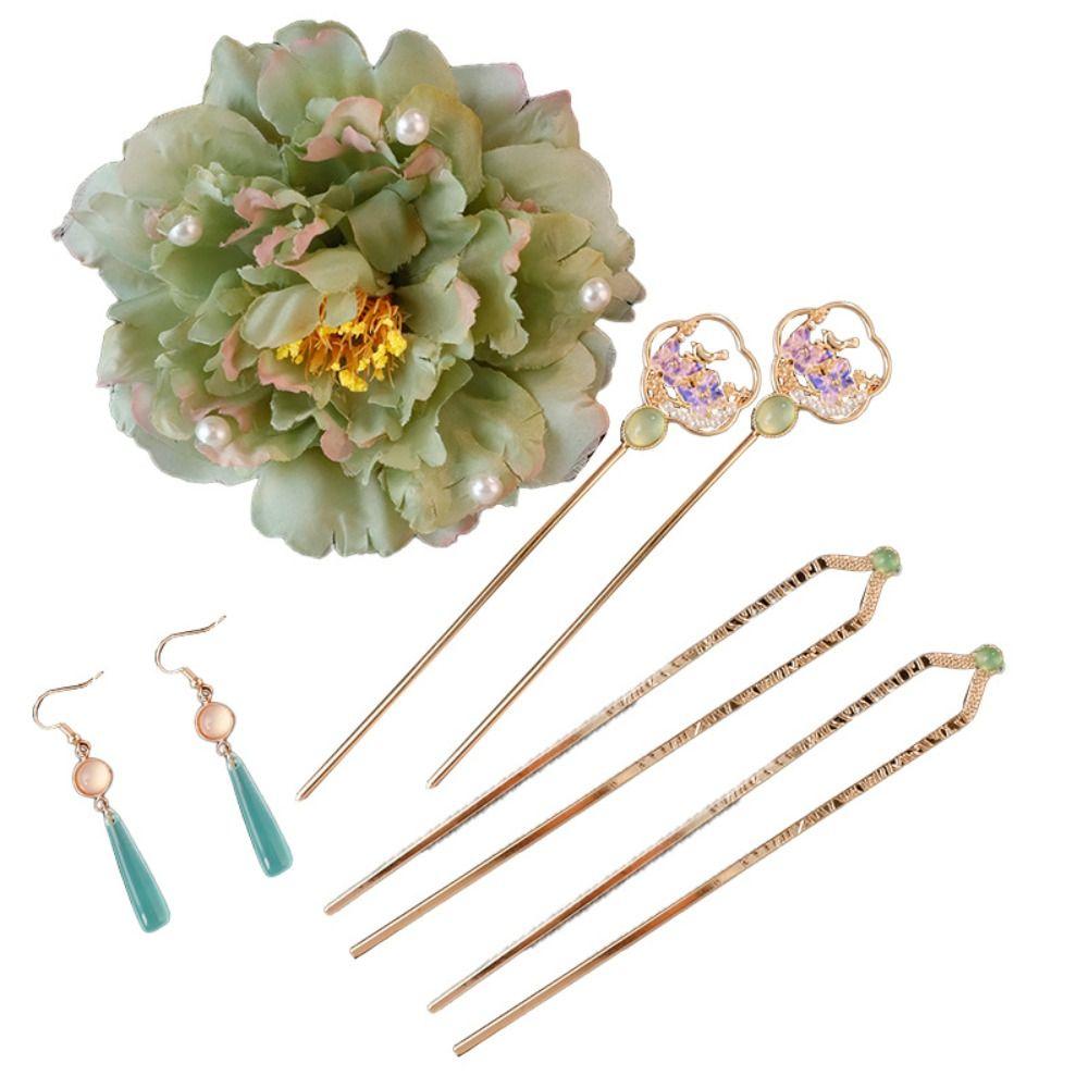 1 Set Chinese Style Tang Dynasty Hairpin Pearl Flower Hair Comb Retro Ancient Hair Stick  Women